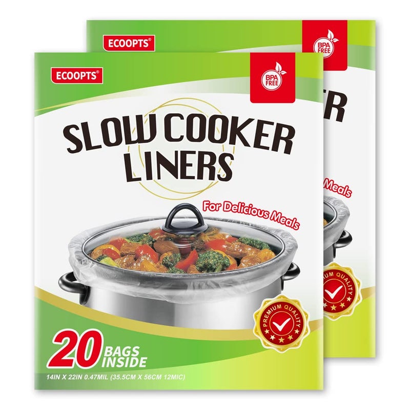 40 Count Disposable Slow Cooker Liners and Cooking Bags  Extra Large Size Fits 610 QT Pot 14x 22  Suitable for Oval  Round Pot BPA Free 2 Pack
