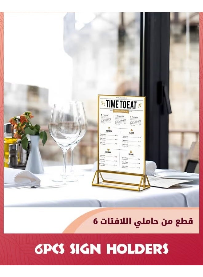 EETU 6 Pack Acrylic Sign Holders,10.2x15.2 cm (4x6 inch) Golden Clear Picture Frames Vertical Stand,Double Sided Menu Holder Display For Wedding Table Number,Restaurant Recipe,Photo - Image 5