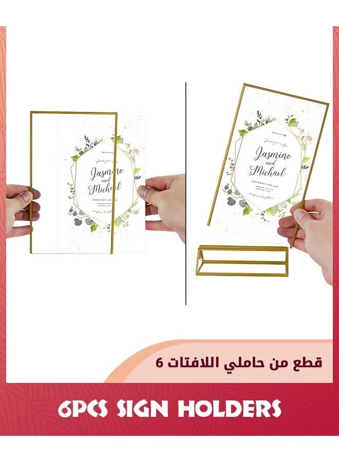 EETU 6 Pack Acrylic Sign Holders,10.2x15.2 cm (4x6 inch) Golden Clear Picture Frames Vertical Stand,Double Sided Menu Holder Display For Wedding Table Number,Restaurant Recipe,Photo - Image 4