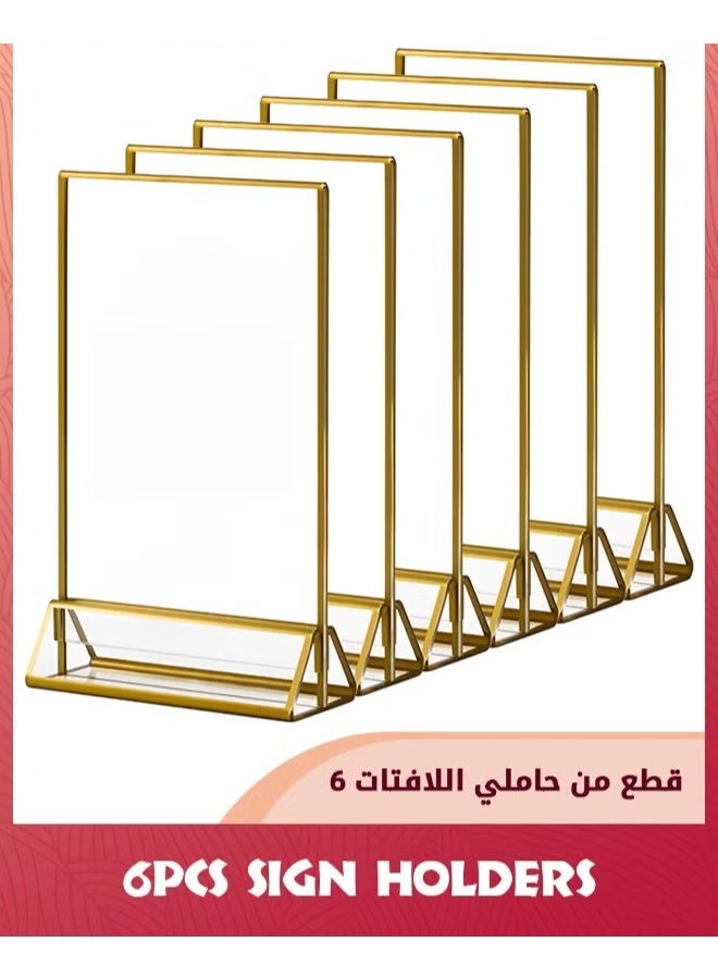 EETU 6 Pack Acrylic Sign Holders,10.2x15.2 cm (4x6 inch) Golden Clear Picture Frames Vertical Stand,Double Sided Menu Holder Display For Wedding Table Number,Restaurant Recipe,Photo - Image 1