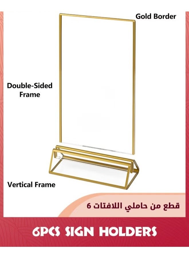 EETU 6 Pack Acrylic Sign Holders,10.2x15.2 cm (4x6 inch) Golden Clear Picture Frames Vertical Stand,Double Sided Menu Holder Display For Wedding Table Number,Restaurant Recipe,Photo - Image 3