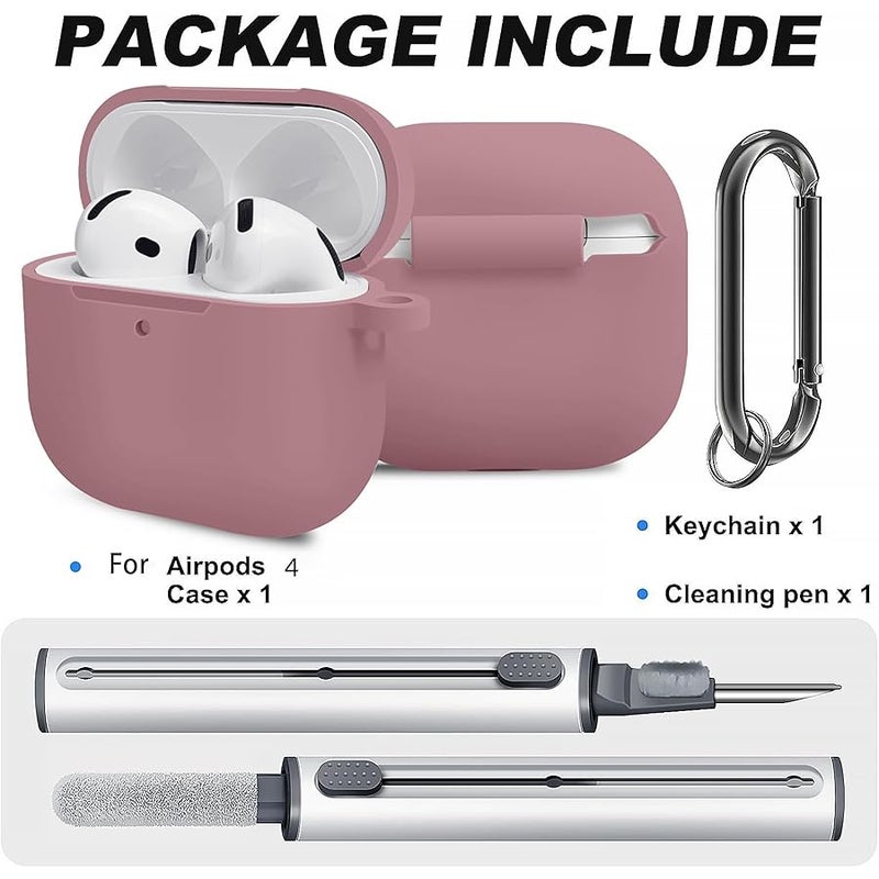 Woyinger for Airpods 4th Case Cover, Come with Cleaner Kit,Soft Skin Silicone Case Cover with Keychain, Front LED Visibl, Full Protective Case，Compatible with AirPods 4th(Bean Pink) - Image 2