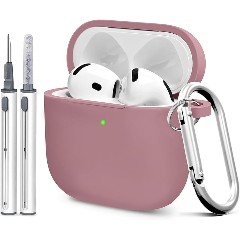 Woyinger for Airpods 4th Case Cover, Come with Cleaner Kit,Soft Skin Silicone Case Cover with Keychain, Front LED Visibl, Full Protective Case，Compatible with AirPods 4th(Bean Pink) - Image 1