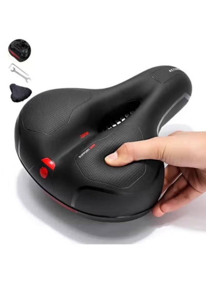 Chabeia Bike Seat Cushion Waterproof Comfort Soft Bicycle Seats Wide Memory Foam Padded E-Bike Saddle for Men Women Universal Mountain Road Bicycle Seat Cover-Black Red - Image 1