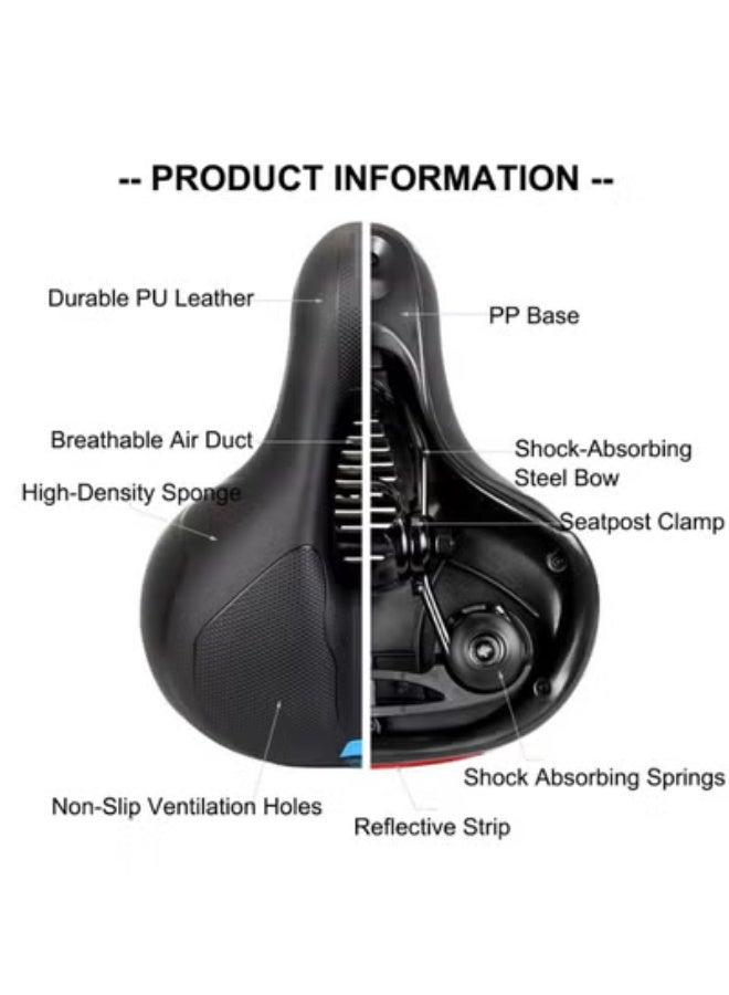 Chabeia Bike Seat Cushion Waterproof Comfort Soft Bicycle Seats Wide Memory Foam Padded E-Bike Saddle for Men Women Universal Mountain Road Bicycle Seat Cover-Black Red - Image 4