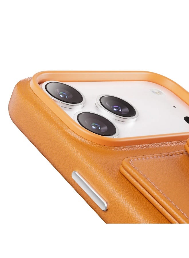 ليفيلو جراب ماج سيف لهاتف آيفون 17 برو مع محفظة قابلة للفصل من جلد البولي يوريثان من فيرتكس / حواف مرتفعة للكاميرا والشاشة / مصد مقاوم للصدمات / غطاء خلفي من الجلد ملفوف بالكامل - برتقالي - Image 2