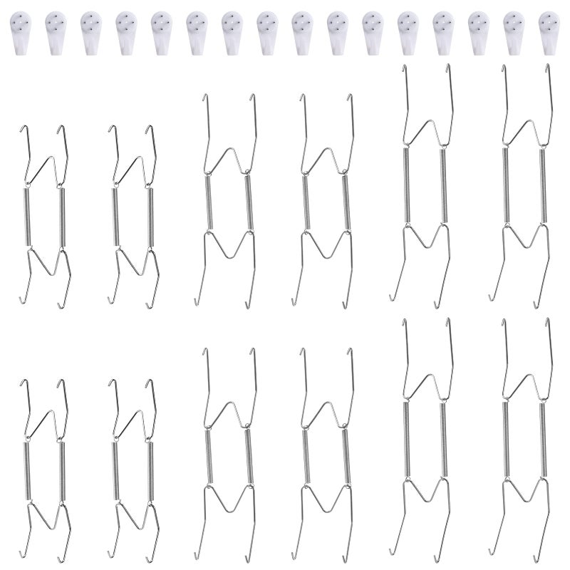 Fasunry 12 Piece Plate Hangers 6810 Inch Invisible Stainless Steel Wall Plate Hangers Comes with 16 Piece Wall Hooks for Decorative Plates