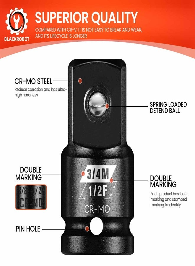 BLACKROBOT 1/2”F To 3/4”M Impact Socket Adapter, Cr-Mo Steel Exceeds ANSI Standards, Square Drive Reducer for Impact Driver Wrench - Image 4