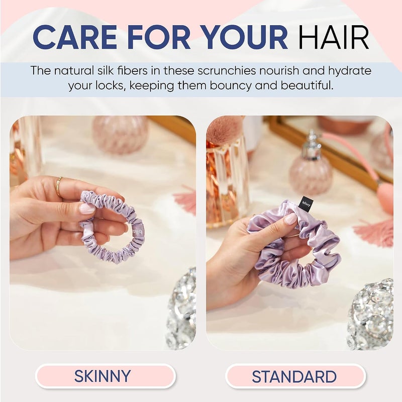 BLISSY Silk Scrunchies (3 Pack) - 100% Pure Mulberry Silk - 22 Momme 6A High-Grade Fibers - Silk Scrunchie for Straight & Curly Hair - Preventing Breakage, Tangling, & Creasing (Lavender Regular) - Image 2