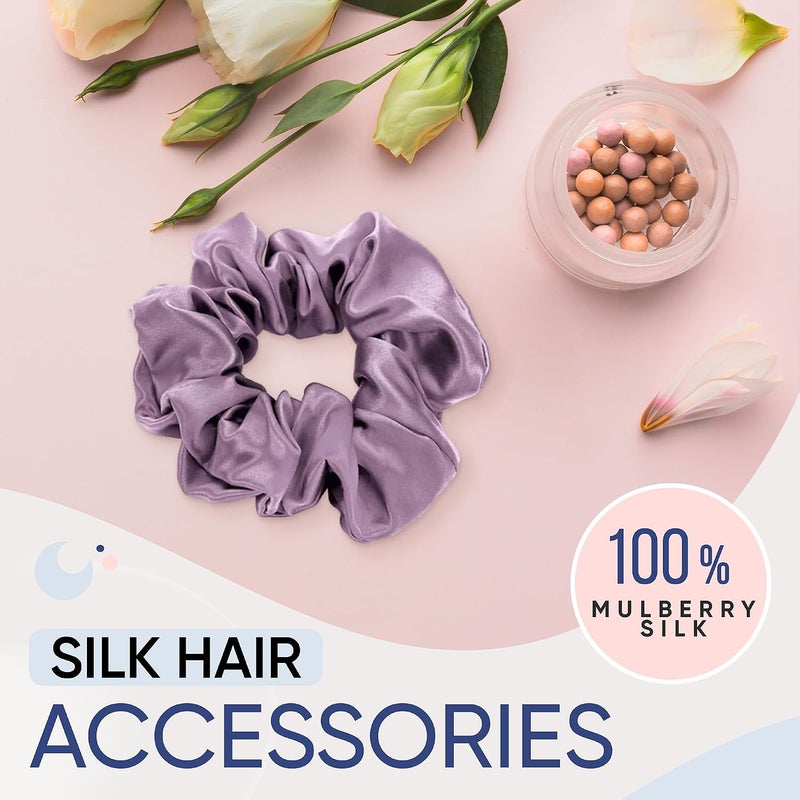 BLISSY Silk Scrunchies (3 Pack) - 100% Pure Mulberry Silk - 22 Momme 6A High-Grade Fibers - Silk Scrunchie for Straight & Curly Hair - Preventing Breakage, Tangling, & Creasing (Lavender Regular) - Image 3