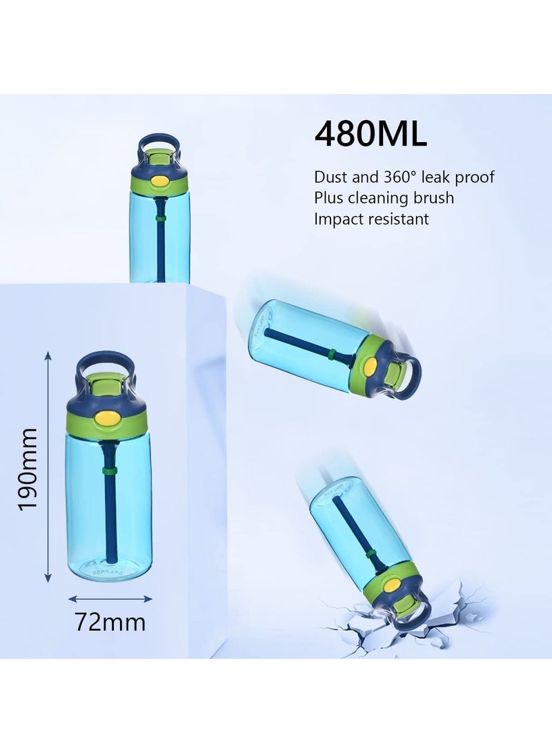 SYOSI Kids Sippy Cup, Kids Drink Bottle with Straw, Toddler Water Bottle, Leak-Proof, BPA-Free for Home, School, Outdoor, Blue, 480ML - Image 2