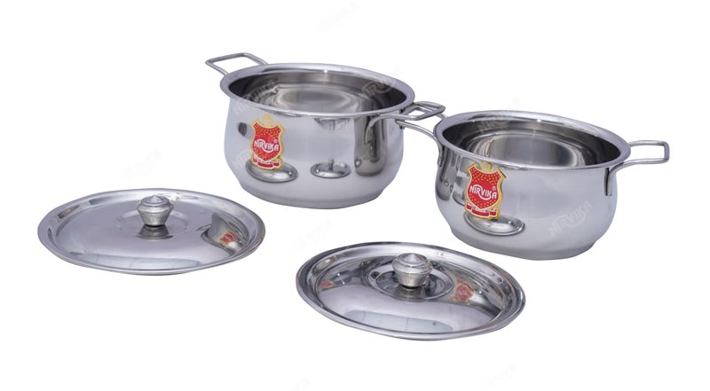 Nirvika Stainless Steel Handi Set 2 Pcs Kitchen Serving Cooking Bowl Handi with Lid - Cookware Set 750ML, 1000ML. - Image 4