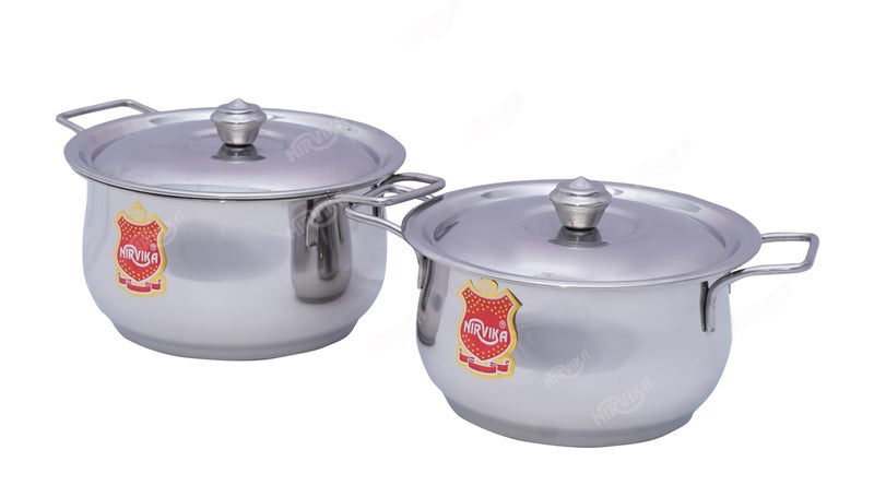 Nirvika Stainless Steel Handi Set 2 Pcs Kitchen Serving Cooking Bowl Handi with Lid - Cookware Set 750ML, 1000ML. - Image 3