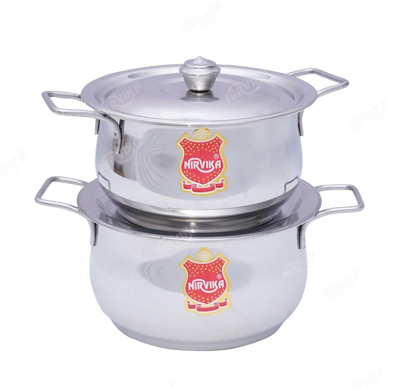 Nirvika Stainless Steel Handi Set 2 Pcs Kitchen Serving Cooking Bowl Handi with Lid - Cookware Set 750ML, 1000ML. - Image 1