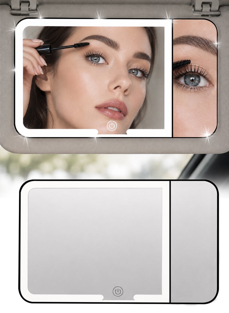 LED Car Vanity Mirror, 3X Visor Mirror with 3 Light Modes, Rechargeable Dimmable Touch Control, Universal Fit for Most Cars, Black - Image 1