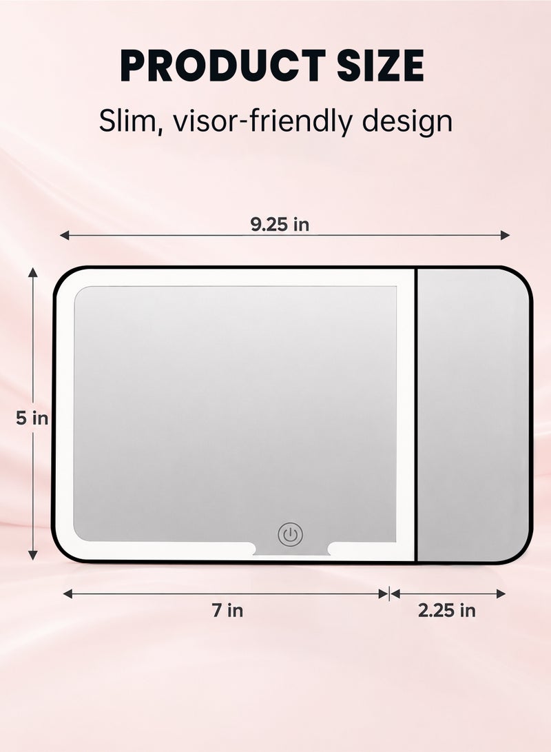 LED Car Vanity Mirror, 3X Visor Mirror with 3 Light Modes, Rechargeable Dimmable Touch Control, Universal Fit for Most Cars, Black - Image 2
