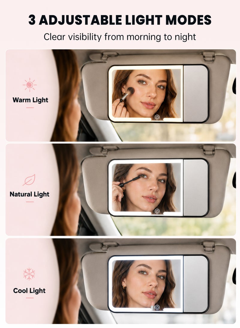 LED Car Vanity Mirror, 3X Visor Mirror with 3 Light Modes, Rechargeable Dimmable Touch Control, Universal Fit for Most Cars, Black - Image 5