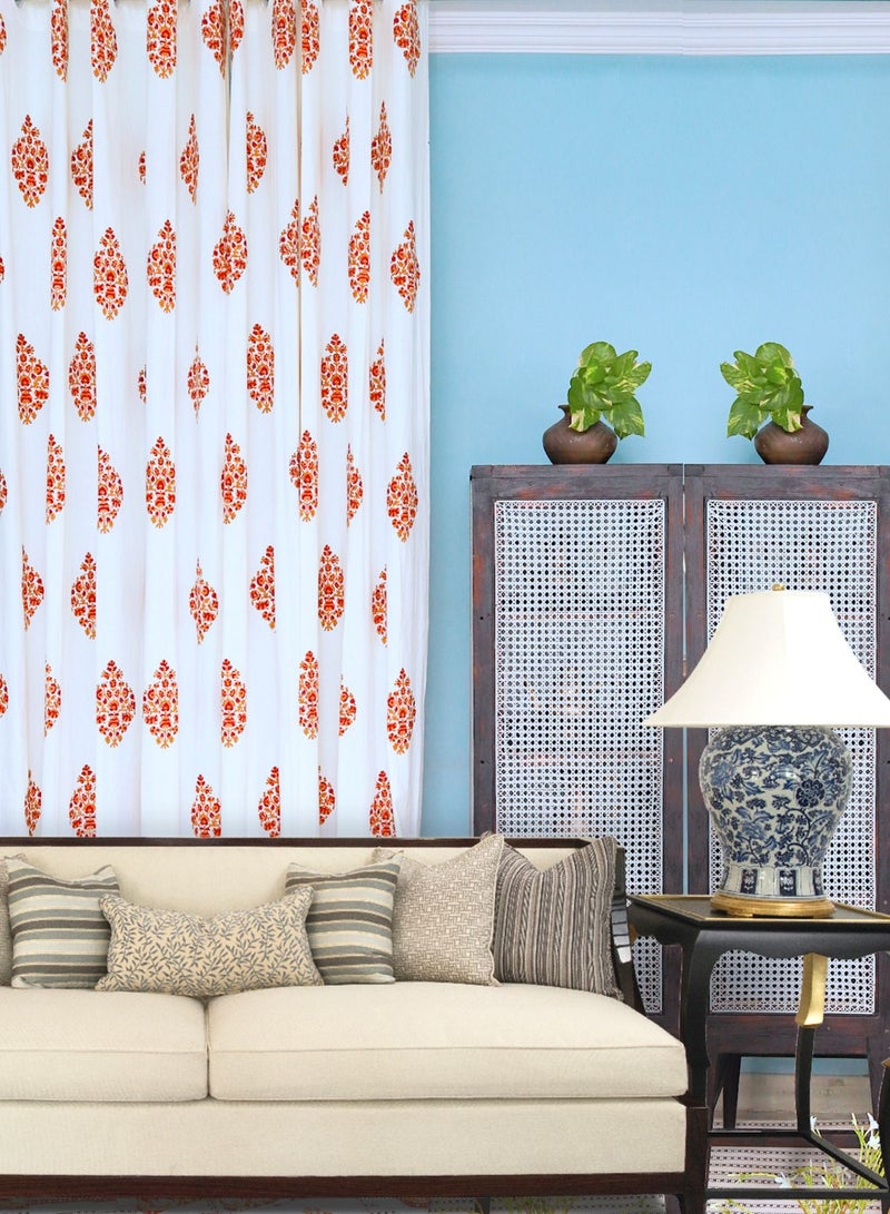 OJARIYA Paisley Pattern Hand Block Printed Multicoloured 100 Percent Premium Cotton Curtains 274 X 152 Cm - Image 2