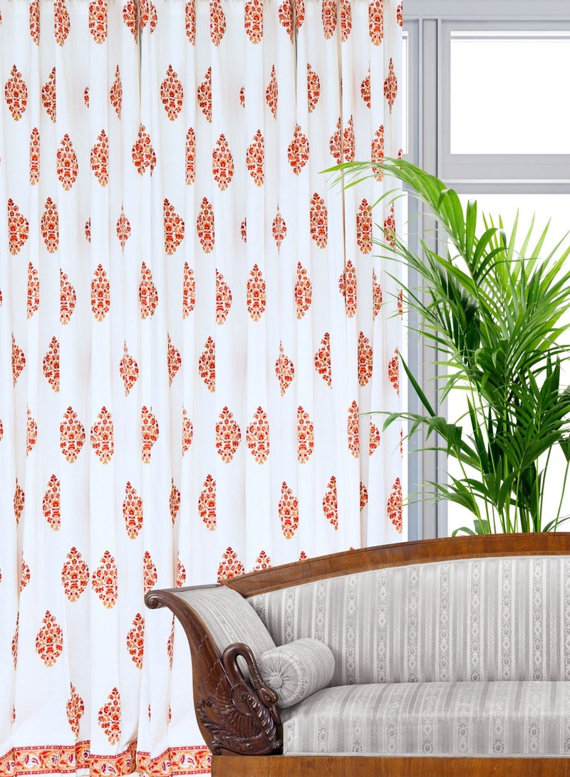 OJARIYA Paisley Pattern Hand Block Printed Multicoloured 100 Percent Premium Cotton Curtains 274 X 152 Cm - Image 1