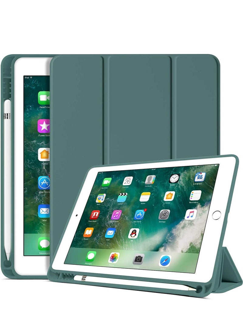 iPad 6th Generation Case, iPad 5th Generation Case with Pencil Holder, Premium Folio Folding Stand Smart Auto Wake/Sleep Protective Tablet Case for Apple iPad 9.7" 2018/2017,Midnight Green - Image 1