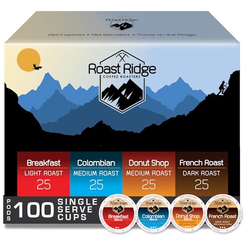 Roast Ridge Single Serve Coffee Pods for Keurig KCup Brewers Variety Pack Light Roast Medium Roast Dark Roast 100 Count 25 Each Breakfast Blend Donut Shop French Roast Colombian - Image 1