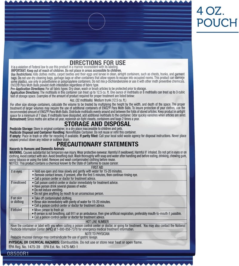 Enoz para Moth Balls, Kills Clothes Moths and Carpet Beetles, No Clinging Odor, Use for Storage, 4 oz - Image 3