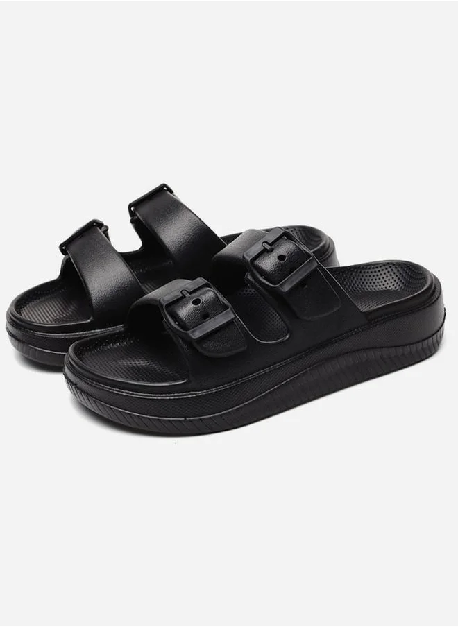 Sneak-a-Peek Double Buckle Strap Slides by Styli