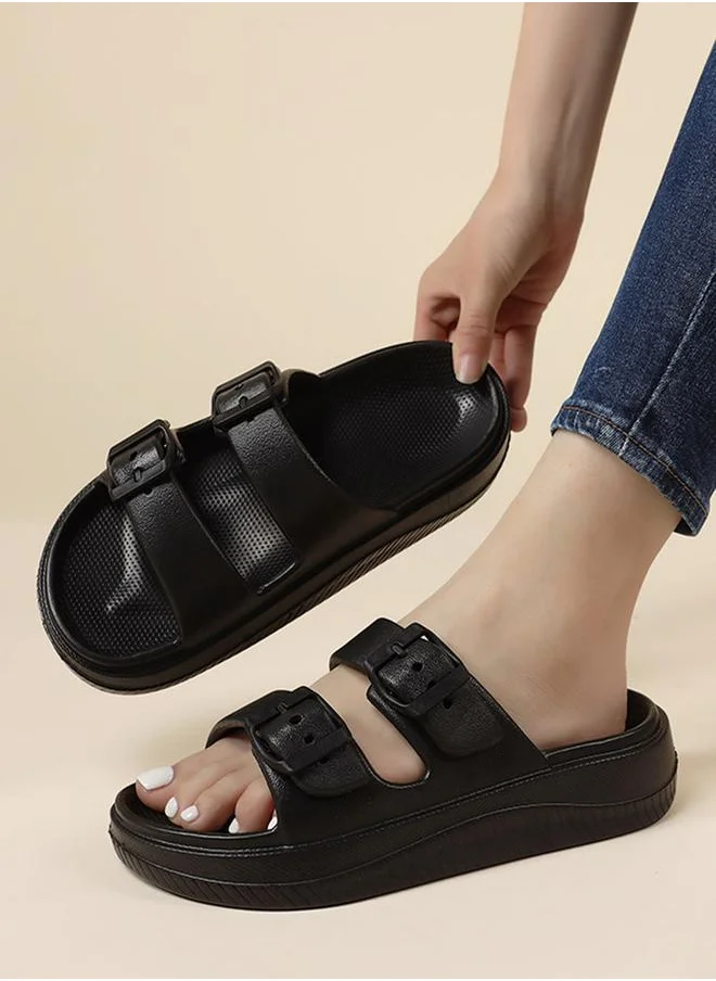 Sneak-a-Peek Double Buckle Strap Slides by Styli
