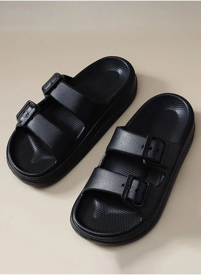 Sneak-a-Peek Double Buckle Strap Slides by Styli