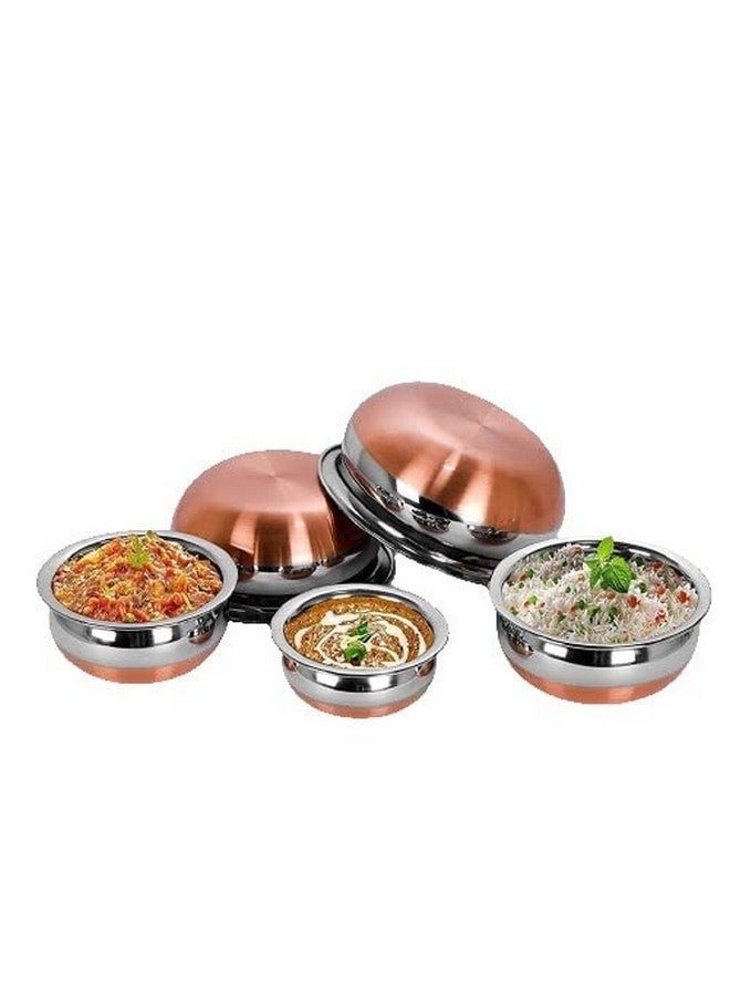 KC Stainless Steel Copper Bottom Kitchen Serving, Cooking Bowl | Biryani Handi | Handi Set 5-Pieces with Cover - Image 4