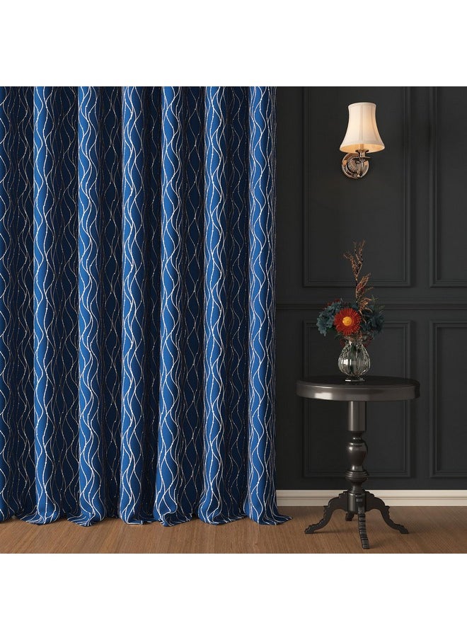 Story@Home Story@Home Blackout Door Curtains 7 Feet Long Set of 2 | Curvy Line Dot Design Door Curtain | Thermal Insulated Curtains | Room Darkening Curtains | Curtains for Living Room | (116 x 215 cm, Blue)  - Image 1