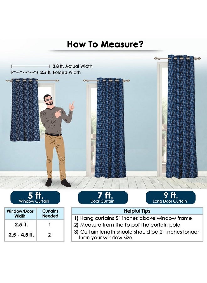 Story@Home Story@Home Blackout Door Curtains 7 Feet Long Set of 2 | Curvy Line Dot Design Door Curtain | Thermal Insulated Curtains | Room Darkening Curtains | Curtains for Living Room | (116 x 215 cm, Blue)  - Image 2