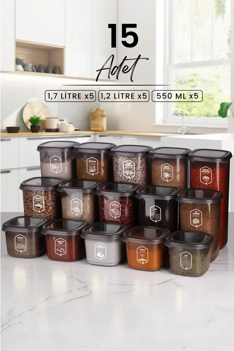 Kitchen Life 15-Piece Labeled Square Food Storage Container Set