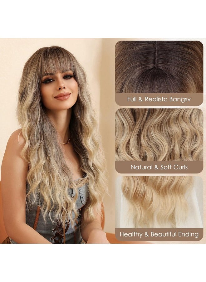 MERISIHAIR Long Blonde Wig With Bangs,Dirty Blonde Wavy Wigs For Woman,26 Inch Synthetic Heat Resistant Fiber Wig For Daily Party Holiday Festival Chrismas Travel Used  - Image 2