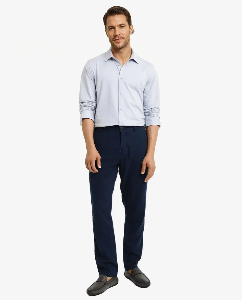 Rare Rabbit Rare Rabbit Men Tour Pastel Blue Cotton Polyester Elastane Fabric Full Sleeve Collared Collar Button Closure Plain Knitted Formal Shirt