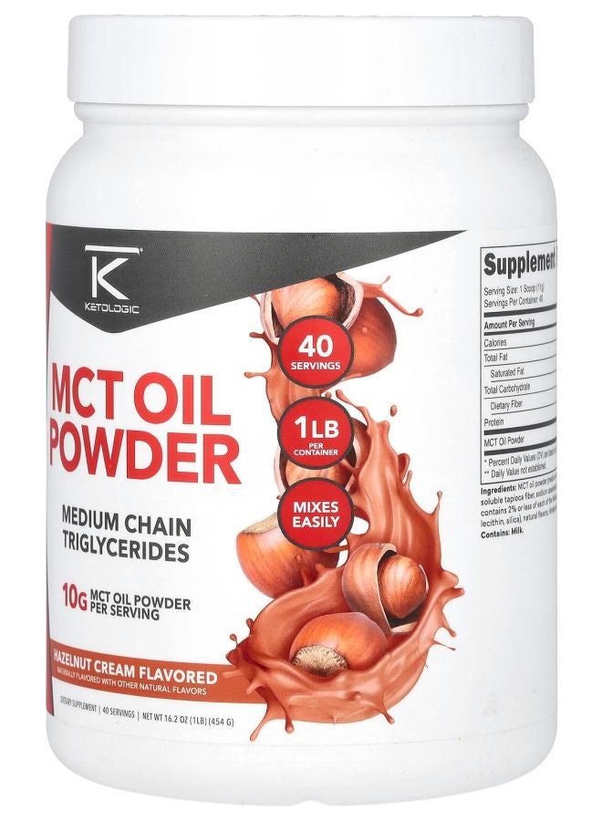 Ketologic MCT Oil Powder Hazelnut Cream 16.2 oz (454 g) - Image 2