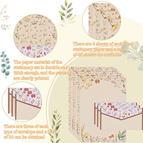 Tmtains 72Pcs Stationery Paper and Envelopes Set Contain 48Pcs Letter Paper 24Pcs Envelopes Double Sided Floral Design Lined Stationary Set for Writing Letters Poem Office School Supplies - Image 2