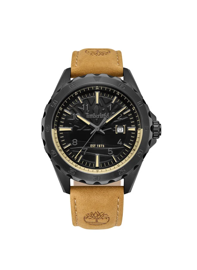 Timberland Day Pond 45 mm Men's Multifunction Watch Black Dial  & Brown Leather Strap