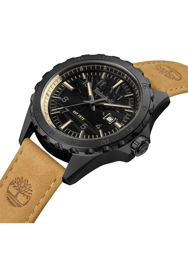 Timberland Day Pond 45 mm Men's Multifunction Watch Black Dial  & Brown Leather Strap