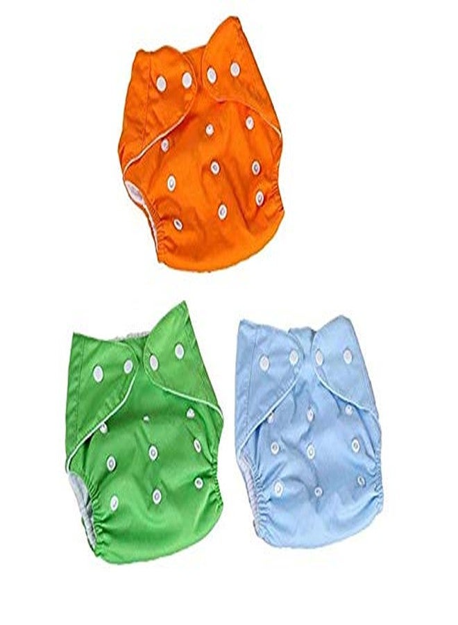 Crawl'in (Set of 3) Kids Diapers/Baby Cloth Diaper Reusable Nappies, Washable, Adjustable Size Nappy/Langot/Training Pants- Without Inserts(Pink, Green & Blue, Winter) (Assorted Colours) - Image 1