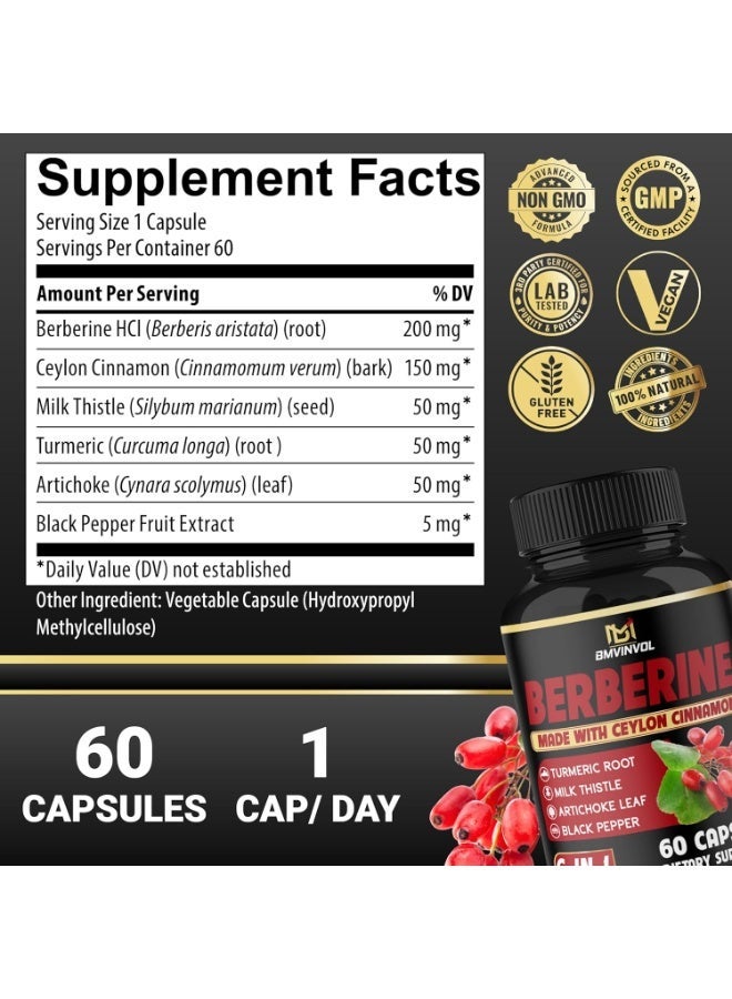 BMVINVOL BERBERINE MADE WITH CEYLON CINNAMON DIETARY SUPPLEMENT 60 CAPSULES - Image 2