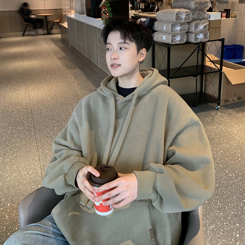 Heavyweight Hoodie 2023 New Mens Spring Autumn Japanese Trendy Coat greyish green