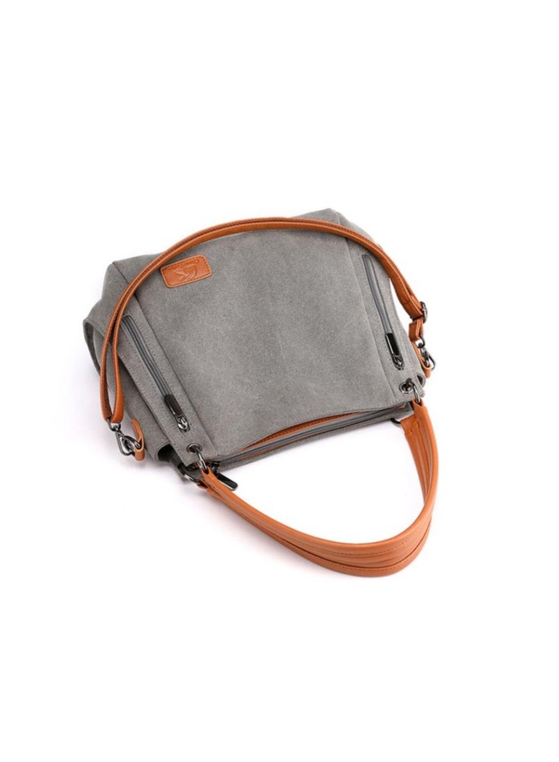 Large capacity shoulder bag casual canvas carrying bag long shoulder strap crossbody multiple pockets suitable for young women teenagers school shopping grey - Image 4
