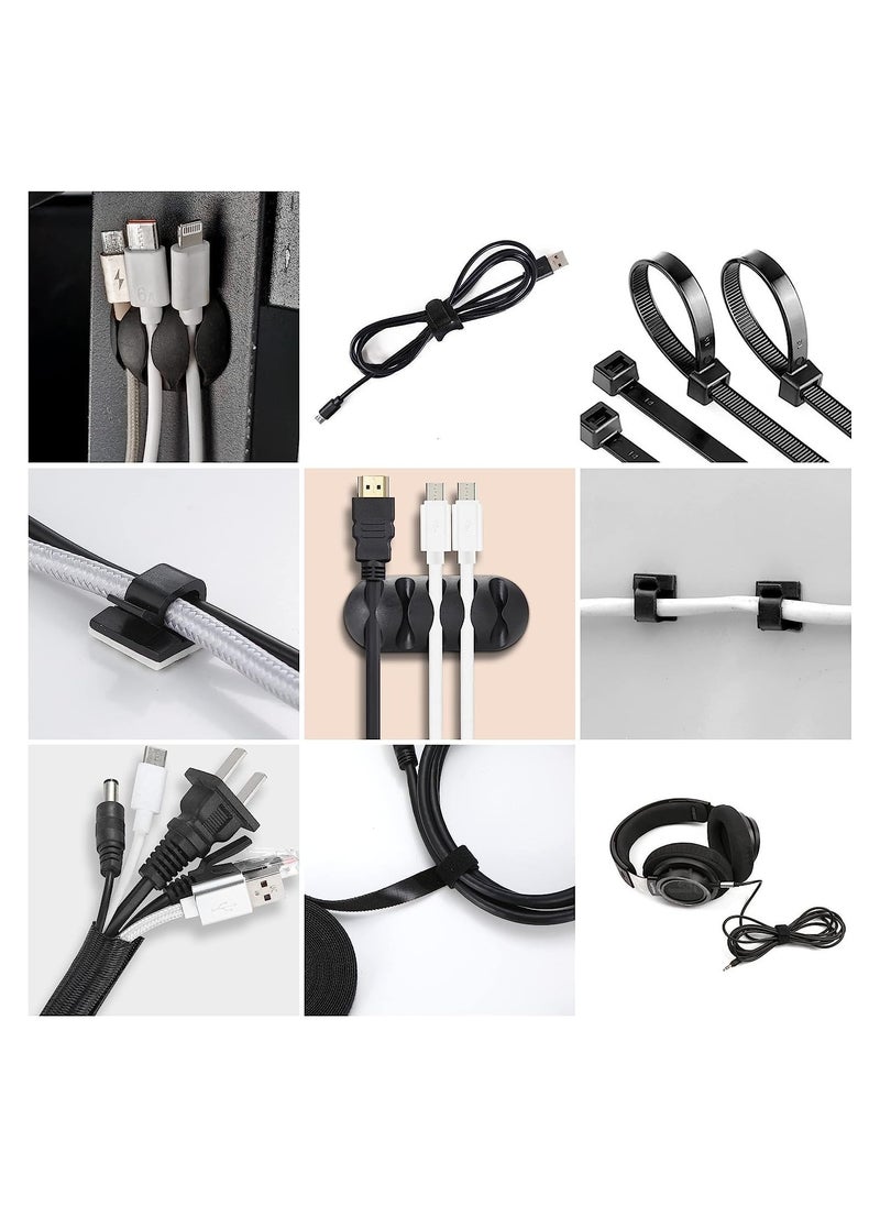 DMG TECH - 204pcs Cord Management Kit, Include 4 Cable Sleeve Split with 45 Self Adhesive Cable Clips Holder, 5 Rolls and 30 pcs Adhesive Ties, 100 Nylon Fasten Cable Ties for TV Office Car Desk Home - Image 1