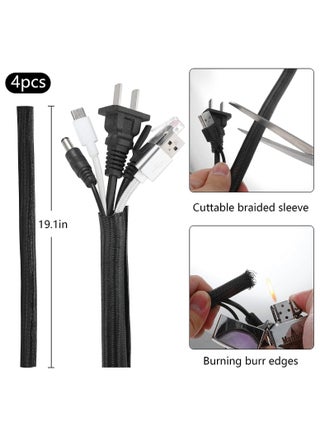 204pcs Cord Management Kit, Include 4 Cable Sleeve Split with 45 Self Adhesive Cable Clips Holder, 5 Rolls and 30 pcs Adhesive Ties, 100 Nylon Fasten Cable Ties for TV Office Car Desk Home - view 3