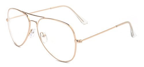 Outray Classic Aviator Non Prescription Metal Frame Clear Lens Glasses for Women Men (Gold) - Image 1