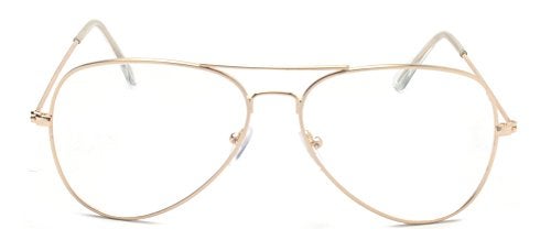 Outray Classic Aviator Non Prescription Metal Frame Clear Lens Glasses for Women Men (Gold) - Image 2