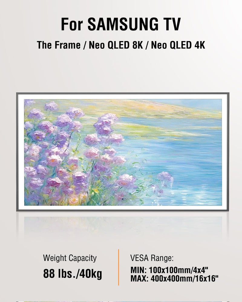 ELIVED Ultra Slim TV Wall Mount for Samsung The Frame/Neo QLED 8K/4K tvs, 1.1" Low Profile TV Mount, Wall Mount Bracket Max VESA 400x400mm, 88 lbs. Capacity, 90 Degree Landscape to Portrait. - Image 3