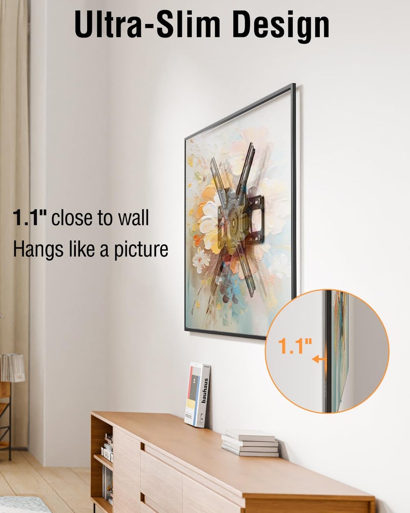 ELIVED Ultra Slim TV Wall Mount for Samsung The Frame/Neo QLED 8K/4K tvs, 1.1" Low Profile TV Mount, Wall Mount Bracket Max VESA 400x400mm, 88 lbs. Capacity, 90 Degree Landscape to Portrait. - Image 4