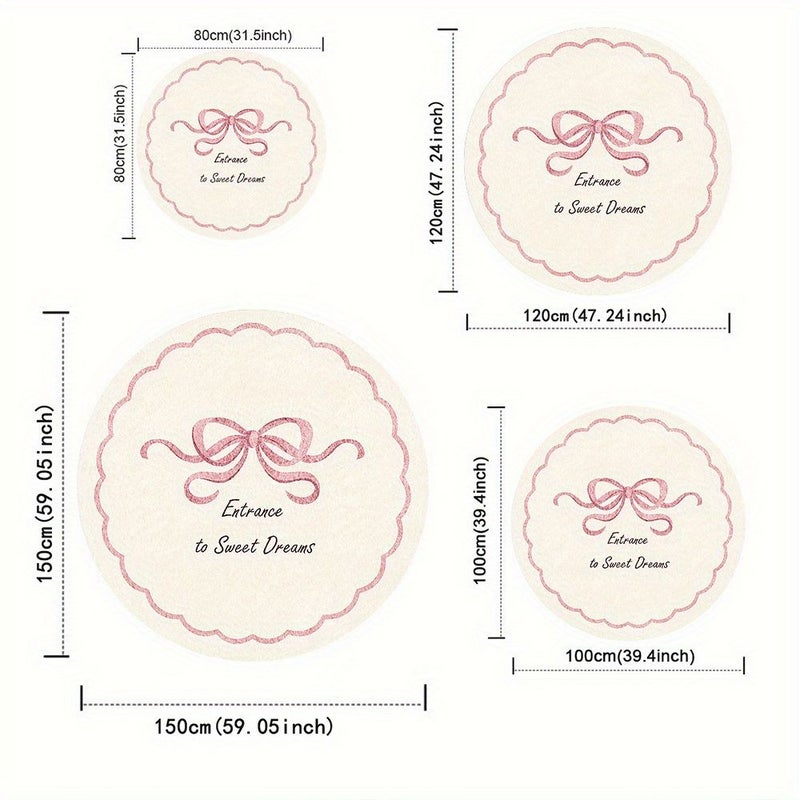 Soft Velvet Non Slip Wear Resistant Plastic Backing Carpet Mat 140 X 140 Cm Plush Decorative Carpet Machine Washable Hand Washable Dry Cleanable Easy To Clean Nonshedding Pink Bow - Image 4